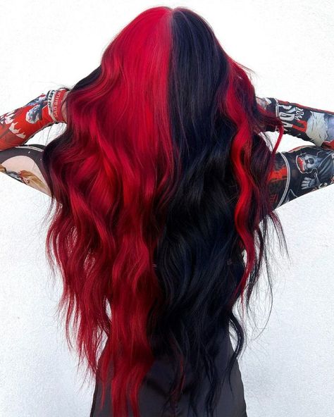 Red Halo Hair, Hair Color Red Ombre, Exotic Hair Color, Hair Color Swatches, Color Block Hair, Red Ombre Hair, Split Dyed Hair, Mom Cut, Korean Hair Color