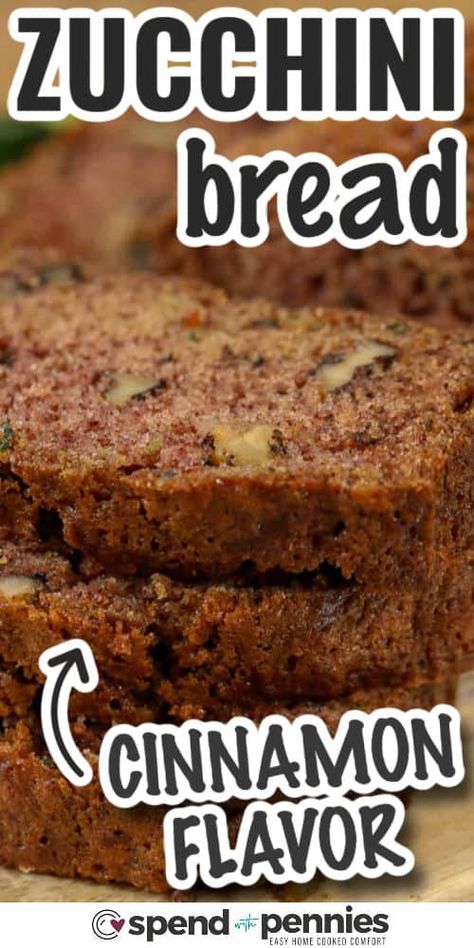 Treat your family to this ultimate zucchini bread recipe! Grated zucchini guarantees moist loaves every time. Enjoy the layered flavors and texture offered by cinnamon, vanilla and walnuts. Bake extra loaves and freeze for a go-to treat anytime! #bestzucchinibread #zucchinibreadrecipe #spendwithpennies #zucchinibreadeasy Cinnamon Zucchini Bread, Best Zucchini Bread Recipe, Easy Zucchini Bread Recipes, Moist Zucchini Bread, Zucchini Loaf, Zucchini Recipes Dessert, Easy Zucchini Bread, Best Zucchini Bread, Zucchini Banana Bread