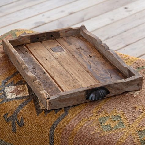 Farmhouse Style Trays Primitive Colors, Primitive Wood Crafts, Fence Pickets, Rustic Tray, Tray With Handles, Entryway Console Table, Amber Glass Bottles, Glass Pumpkins, Iron Handles