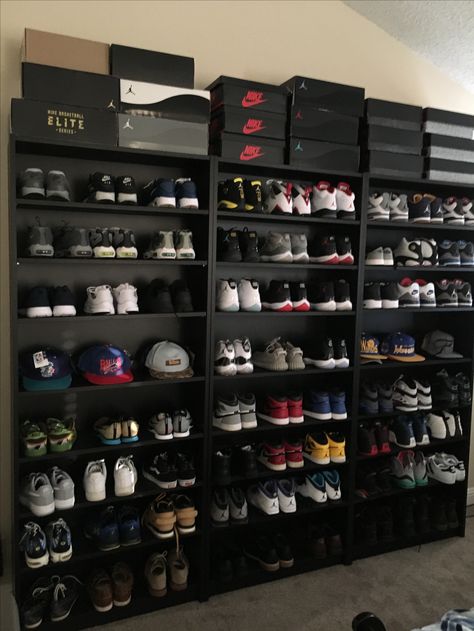 Sneakerhead Bedroom, Mens Closet, Sneakerhead Room, Sneaker Closet, Sneaker Displays, Hypebeast Room, Sneaker Storage, Shoe Room, Shoe Wall