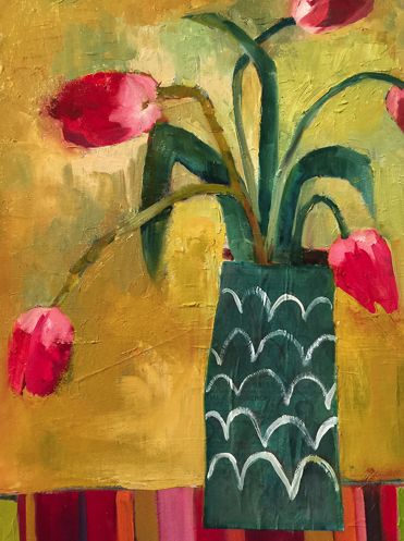 Still Life Artists International: Contemporary Abstract Still Life Flower Art Painting "Santa Fe Tulips" by Santa Fe Artist Annie O'Brien Gonzales Painting Santa, Santa Fe Artists, Flowers In A Vase, Abstract Floral Paintings, Painting Workshop, Flower Art Painting, Arte Floral, Online Painting, Abstract Flowers