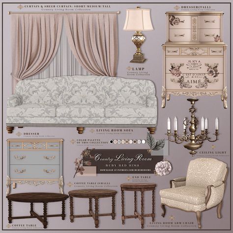 Sims 4 French Country House, Sims4 Cc Victorian, Kerrigan House Designs, Dresser Cc Sims 4, Sims 4 Cc Shabby Chic, Sims 4 Collections Furniture, Sims 4 Cc House Exterior Walls, Sims 4 Cc Coquette Room, Sims 4 Cc Vintage Decor