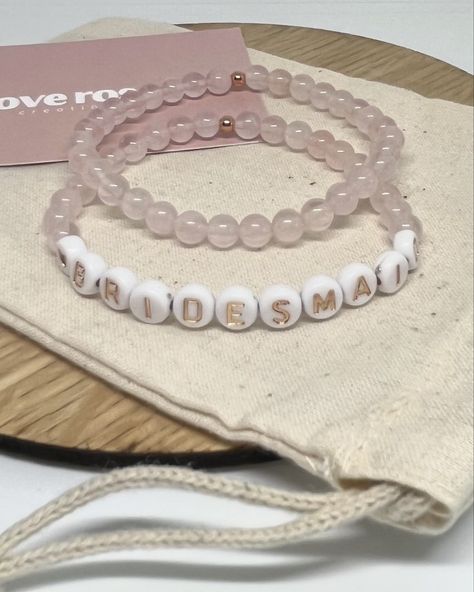 ✨Bride & Bridesmaid Bracelets✨ Are you getting married? Or getting together with your bridesmaids? These personalised bride and bridesmaid bracelets make the perfect gift to complete your bride tribe no matter how you are celebrating. Beautiful mother of pearl beads for the brides bracelet and rose quartz for the bridesmaids. Mother of pearl is a stunningly beautiful material covered in a lovely iridescent coating. While Rose Quartz is just gorgeous and is the stone of love so is a perfec... Bride Beaded Bracelet, Brides Bracelet, Bridesmaid Bracelets, Bride Bracelet, Personalized Bride, Bridesmaid Bracelet, Bride Tribe, Brides And Bridesmaids, Pearl Beads