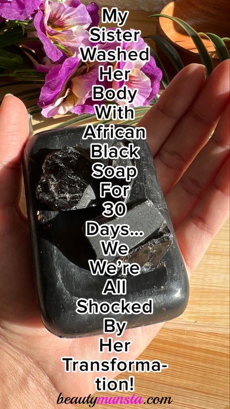 African black soap for skin care! Does it really work?! Yes it really does! When you learn the benefits of african black soap for skin you’ll want to try it for 30 days too! Black African Soap Benefits, Sulfur Soap Benefits, African Black Soap Before And After, African Body Care Products, Black Soap Skin Care Routine, African Body Care, Shea Moisture Black Soap, African Black Soap Benefits, Black African Soap