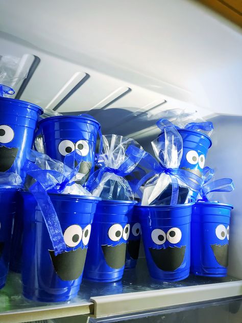 Cookie Monster Favors, Cookie Monster Baby Shower Games, Cookie Monster Party Favors, Cookie Monster Cookie Jar, Hosting Inspiration, Monster Cup, Cookie Monster Birthday Party, Monster First Birthday, Monster Baby Showers