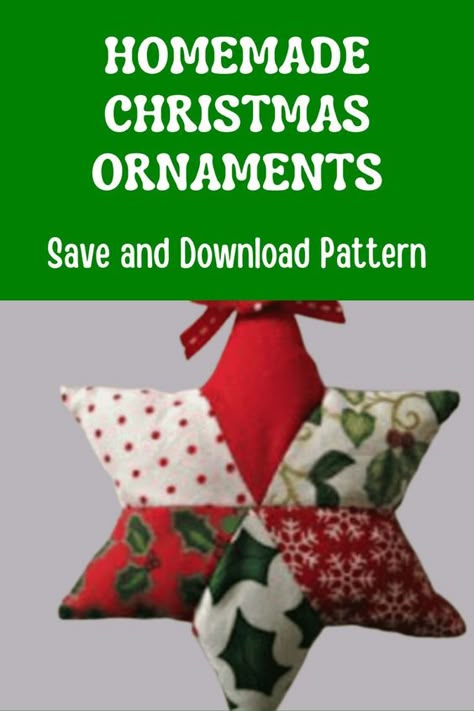 Homemade Christmas ornaments pattern Quick Homemade Ornaments, Fabric Christmas Decorations Sewing, Fabric Christmas Ornaments Patterns Free, Christmas Ornaments To Sew, Ornaments To Sew, Easy Christmas Sewing, Treats For Gifts, Sew For Christmas, Christmas To Sell