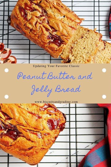 Peanut Butter and Jelly Bread is a modern twist on a classic! I’ve taken a classic idea of a peanut butter and jelly sandwich and turned it into a delicious, soft, chewy quick bread. You’ll love this recipe as much as your kids will! #kidfriendly #familyfriendly #quickbread #recipe #quickdessert Pbj Sandwich, Jelly Bread, Bread Biscuits, Peanut Butter And Jelly Sandwich, Peanut Butter Bread, Jelly Sandwich, Bread Ingredients, Peanut Butter And Jelly, Peanut Butter Jelly