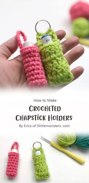 Easy Lip Balm Holder Free Crochet Pattern Ideas (Part 2) - Carolinamontoni.com Diy Crochet Chapstick Holder, Easy Crochet Chapstick Holder, How To Crochet A Chapstick Holder, Lip Balm Crochet Pattern Free, Crochet Keychain Chapstick Holder, Crochet Chapstick Keychain, Small Thing To Crochet, Crochet Bag Charm Ideas, Crochet Chap Stick Holder Free Pattern