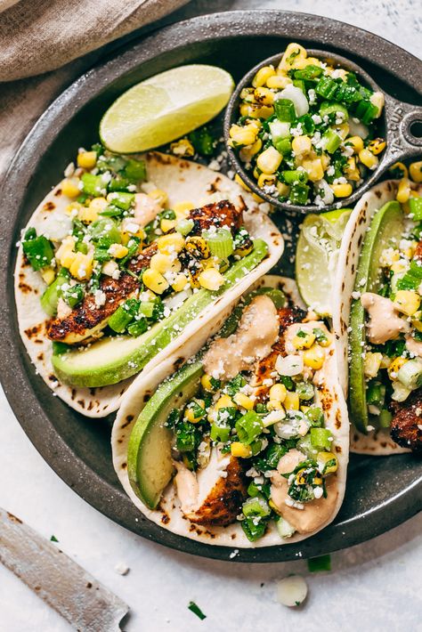 Street Corn Chicken Tacos, Corn Chicken Tacos, Mexican Street Corn Chicken, Street Corn Chicken, Roasted Corn Salad, Mexican Street Corn Salad, Corn Chicken, Chicken Taco Recipes, Mexican Street Corn