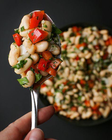 White Bean Salad Recipes Healthy, Orzo White Bean Salad, White Bean Veggie Salad, White Bean Summer Salad, Herby Bean Salad, Cherry Tomato White Bean Salad, Easy Bean Salad, Bean Salad Recipes Easy, White Bean Salad Recipes