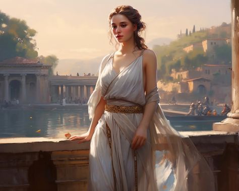 Ancient Roman Woman Aesthetic, Ancient Rome Dress, Roman Princess, Salad Board, Roman Empress, Greece Girl, Roman Women, Roman Clothes, Roman Dress