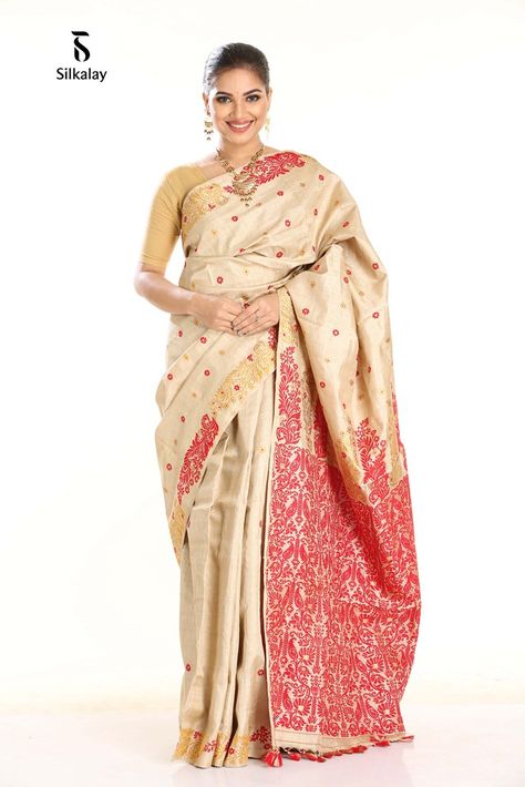 Silk saree from Assam Assamese Saree, Assam Silk Saree, Traditional Sarees, Golden Color, Mulberry Silk, Silk Sarees, Saree, Silk, Wardrobe