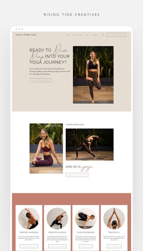 This natural, peaceful and warm yoga teacher website was designed to provide a platform for selling yoga lessons online, and to better promote the services Earth Tribe Yoga provides. Yoga Email Design, Yoga Portfolio, Yoga Teacher Branding, Pilates Website Design Inspiration, Yoga Teacher Website, Yoga Website Inspiration, Yoga Website Design, Yoga Website Design Inspiration, India Retreat