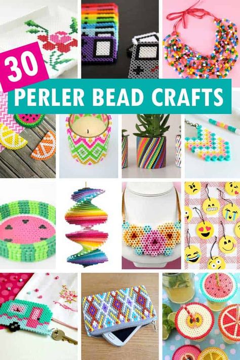 A roundup of 30 amazing perler bead ideas, including crafts, home decor, accessories, and jewelry. Links to the BEST Perler bead patterns. Bead Ideas Crafts, Perler Bead Crafts, Perler Bead Ideas, Bead Painting, Jewelry Links, Aesthetic Paper, Beading Loom, Melty Bead Patterns, Beaded Bead