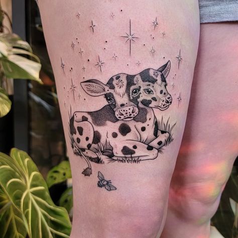 double the cuteness for @jennachronister ✨️ based off the poem "two headed calf" by Laura Gilpin - love this! : #tattoos #fyp… | Instagram Twice As Many Stars, Two Headed Calf Tattoo, Laura Gilpin, Fawn Tattoo, Two Headed Calf, Bones Tattoo, Maching Tattoos, Cow Tattoo, Bone Tattoos