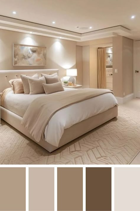 Modern Beige Bedroom, बेडरूम डिजाइन, Beige Bedroom Ideas, Rooms Curtains, Beige Bedroom Decor, Beige Room, Bedroom Color Combination, Warm Bedroom, Beige Bedroom