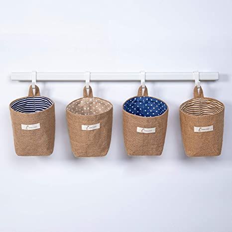 Amazon.com : sansheng 4 Pack Wall-Hanging Storage Bags Hanging Storage Bags Cotton Linen Storage Basket Foldable Wall-Hanging Basket Family Organizer Box Decorative Bag (Color as Shown) : Baby Interlocking Foam Tiles, Baskets Storage, Backseat Car Organizer, Wall Hanging Basket, Wall Hanging Storage, Leather Wall, Bedside Storage, Family Organizer, Linen Storage