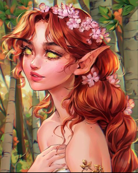 Red Hair Fairy Art, Red Hair Elf, Goals 2023, Dnd Npc, Dnd Elves, Blood Elf, Short Red Hair, Anime Elf, Ear Art