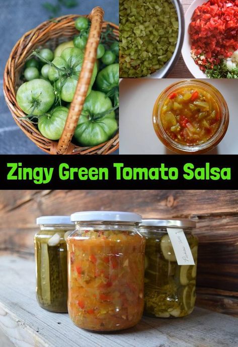 Homemade Zingy Green Tomato Salsa Red And Green Tomato Salsa, Best Pepper Jelly Recipe, Canning Cabbage, Canning Green Tomatoes, Tomatillo Recipes, Verde Salsa, Green Tomato Salsa, Salsa Canning Recipes, Preserving Tomatoes