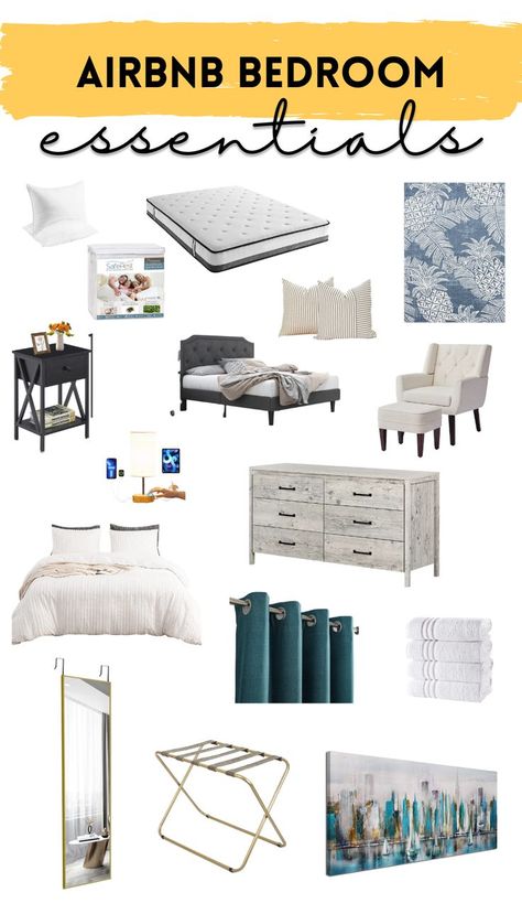 What are some of the must have items to keep in your furnished rental bedroom? Stocking the bedroom at your new listing might sound like an easy task but you want to make sure nothing is forgotten! We are here to go through all of the details of the Airbnb bedroom essentials and where to buy them. Airbnb Room Ideas Guest Bedrooms, Airbnb Guest Rooms, Rental Bedroom, Airbnb Bedroom, Airbnb Checklist, Airbnb Design, Airbnb Rentals, Living Room Essentials, Guest Room Decor