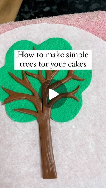 Carol Smith | Cake Artist & Tutor on Instagram: "How to make simple trees for your cakes 

🔹Using Saracino modelling paste and a Patchwork Tree cutter 

The reason I’m using modelling paste is because it sets quicker and holds its shape!

🔹Rolling out the brown to cut the tree, I’ve rolled mine a little thicker so will go round with a knife to cut out.

🔹Roll out some green paste, using a large blossom cutter m, cut out the shape.

🔹Using a rolling pin, gently roll the paste making it look out of shape.

🔹Grab a scrubbing brush and push it into the paste to create the tree effect 

🔹Place the brown tree branch on and let it set for at least 24hrs. The longer you leave the better!

🔹When it comes to sticking the tree to the cake I placed a little paste behind the green part of the tr Smith Cake, Fondant Tree, Scrubbing Brush, Brown Tree, Cake Artist, Simple Tree, Modeling Paste, Push It, Scrub Brush