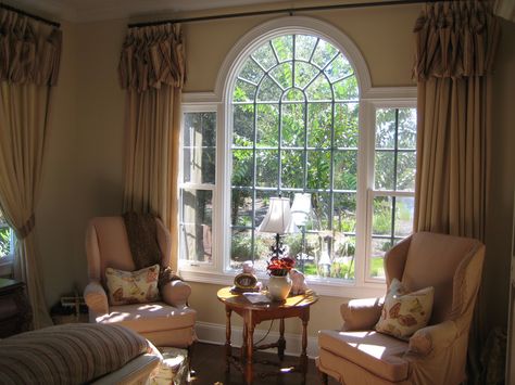 Palladian Windows | by PoshSurfside.com Arched Window Coverings, Curtains For Arched Windows, Arched Window Treatments, Palladian Window, Window Treatments Ideas, Diy Window Treatments, Window Treatments Living Room, Bow Window, Custom Drapes