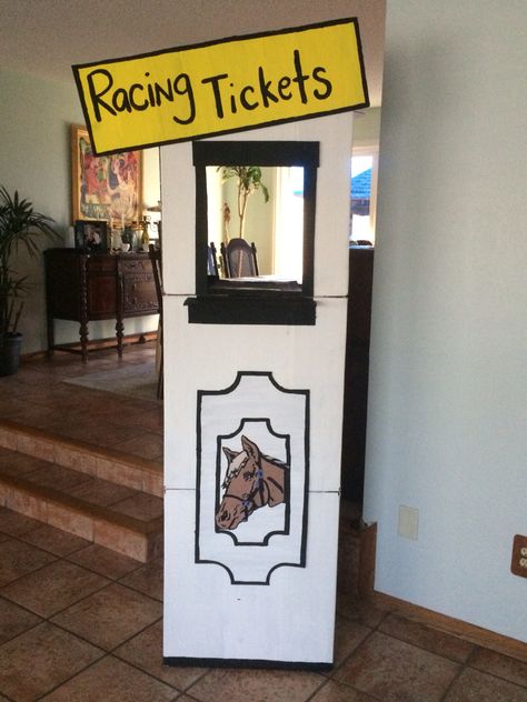 Derby theme. Horse racing ticket booth. Horse Race Night Party Ideas, Race Night Ideas, Horse Race Decorations, Horse Race Games, Horse Racing Birthday Party, Derby Themed Party Decorations, Horse Race Birthday Party, Horse Racing Decor, Horse Race Party Ideas