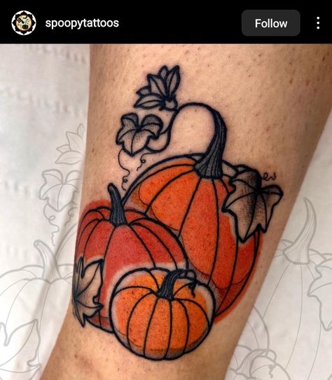 Pumpkin And Leaves Tattoo, Traditional Autumn Tattoo, Pumpkin Knee Tattoo, Pumpkin Tattoo Sleeve, Pumpkin Spice Tattoo, Neotraditional Fall Tattoo, Pumpkin Arm Tattoo, Autumn Tattoo, Infinity Tattoo