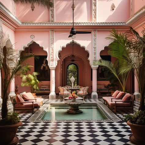 @baptistebohu Pink House Exterior, List Of Favorites, Moroccan Garden, Moroccan Houses, Moroccan Riad, India House, India Architecture, India Home Decor, Outdoor Space Design