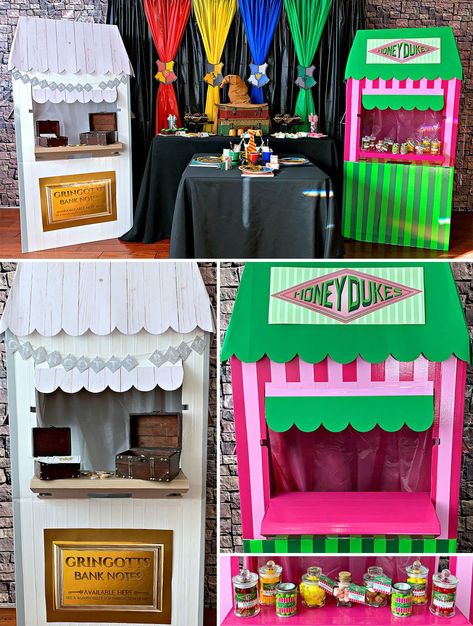 Honey Dukes Diy, Honeydukes Decor, Honeydukes Trunk Or Treat, Harry Potter Party Backdrop, Honeydukes Party, Magic Party Ideas, Harry Potter Festival, Harry Potter Honeydukes, Harry Potter Graduation