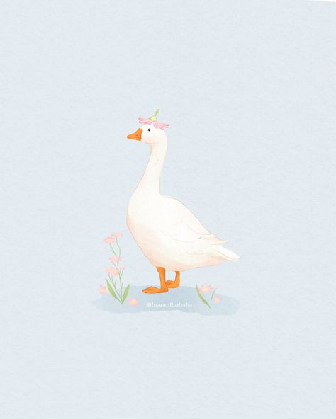 I love geese so much! I felt like drawing this little guy in a more simple and clean style than I usually go for, and I think it turned out great 🪿🩷 • • • #cuteanimalart #sillygoosesociety #goosefarm #birdloversofinstagram #sillyart #animalloversofinstagram Goose Illustration Cute, Goose Doodle, Cute Goose, Duck Drawing, Watercolour Ideas, Like Drawing, Pottery Painting, Bird Lovers, Autumn Theme