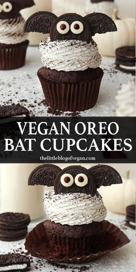 Vegan Halloween Desserts, Holiday Theme Food, Vegan Halloween Treat, Cupcakes For Halloween, Vegan Halloween Food, Bat Cupcakes, Halloween Food Cupcakes, Gluten Free Halloween, Vegan Halloween