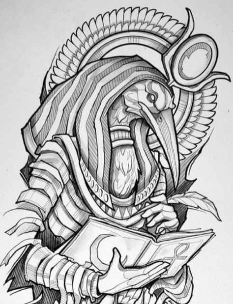 Egyptian God Khonshu Tattoo, Set Egyptian God Tattoo, Thoth Tattoo Egypt, Egyptian God Tattoos, Thoth God Tattoo, Thoth Drawing, Thoth God Art, Thoth Egyptian God Tattoo, Khonshu Tattoo