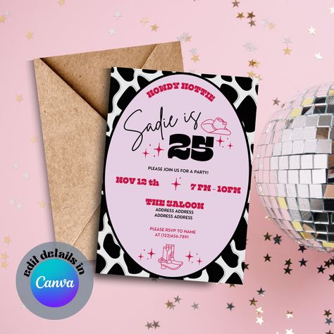 Disco Cowboy Invitation, Disco Cowgirl Invitation, Space Disco Cowgirl, Cowgirl Party Invitations, Disco Cowgirl Birthday Party, Disco Cowgirl Birthday, 21st Invitations, Space Disco, Cowgirl Invitations