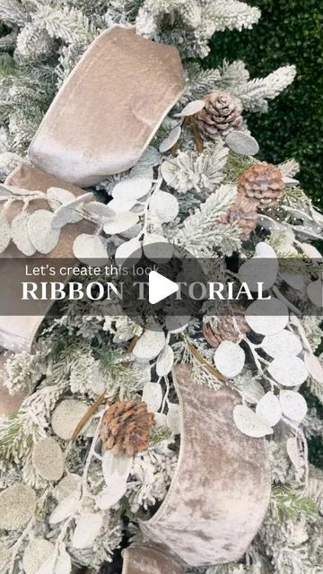 Sheri Fitzgerald on Instagram: "Create a designer look with just RIBBON and PICKS! (Comment RIBBON or PICK for links to these products - Save 15% on Picks and all decor at @sullivanshomedecor with code HOLDMYEGGNOG)
 
RIBBON: The first step is to choose a high quality, wired ribbon. I typically use multiple ribbon types on a tree, but I wanted to show you that you can get a beautiful look with just one type.  This is a 4” Platinum Velvet ribbon and it’s one of my favorite colors to use on a flocked tree.  Here’s a step by step on how to add it to the tree:
 
1. Pinch the end of the ribbon.

2. Tuck the pinch backwards.  This allows for the ribbon to keeps its outward curve.

3. Find a branch in the back of the tree and wrap it around the ribbon. 

4. Move about 18” down the ribbon and crea Glam Christmas Tree, Flocked Tree, Ribbon Tree, Flocked Trees, Glam Christmas, Christmas Tree Decorations Diy, Xmas Deco, Ribbon On Christmas Tree, Xmas Tree Decorations