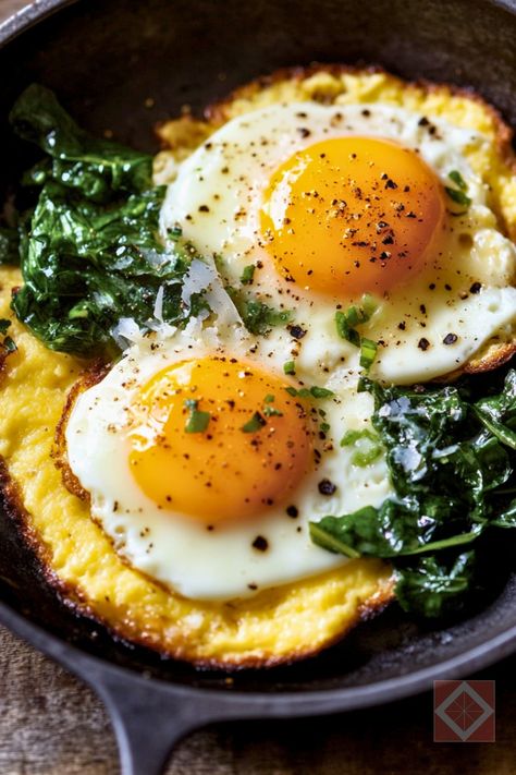 Easy Recipe for Frico & Polenta Eggs - Frico Polenta Eggs pin midia Polenta Eggs, Fried Egg Recipes, Hosting Brunch, Late Night Food, Easy Recipes For Breakfast, Crispy Cheese, Classic Breakfast, Breakfast Tacos, French Toast Recipe