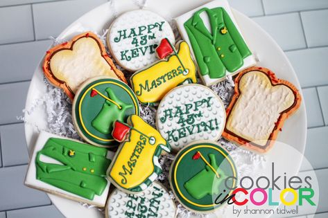 Plans change….but the party can go on!  A Masters themed party complete with pimento cheese sandwich cookies.  I had no idea about the tradition, but my golf loving husband did!  The things we learn while making cookies!     #cookiesincolor #decoratedsugarcookies #customcookies #springtx #thewoodlands  #htx #houston #theheights #cookies #royalicing #cookiesofinstagram #royalicingcookies #instayum #instacookie #instafood #instasweet #masters #golfcookies #pga Masters Golf Cookies Decorated, Masters Cookies, Masters Themed Party, Pimento Cheese Sandwich, Htx Houston, Golf Cookies, Pimento Cheese Sandwiches, Making Cookies, Loving Husband