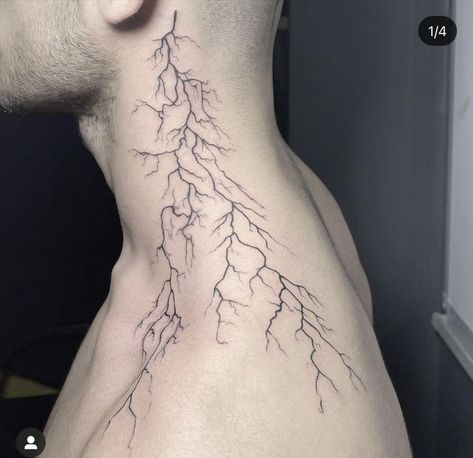 Lightning Neck Tattoo, Lighting Tattoo Shoulder, Tattoos Lightning, Thunderbolt Tattoo, Blitz Tattoo, Emo Tattoos, Lightning Tattoo, Bolt Tattoo, Small Chest Tattoos