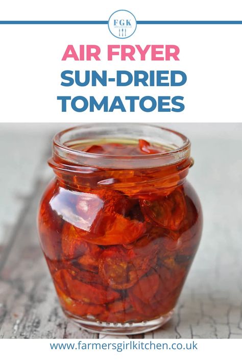 Air Fryer Sun Dried Tomatoes are delicious partly dehydrated tomatoes that you can store in olive oil or freeze to use later.  It's so easy to make these tomatoes in your air fryer and a great way to preserve a summer abundance of tomatoes. How To Make Sun Dried Tomatoes In Air Fryer, Dehydrate Tomatoes In Air Fryer, Dehydrating Tomatoes In Air Fryer, Sun Dried Tomatoes In Oil Recipes, Dehydrated Tomatoes In Air Fryer, Air Fryer Dried Tomatoes, Sundried Tomatoes In Air Fryer, Air Fryer Sun Dried Tomatoes, Diy Sun Dried Tomatoes In Oil