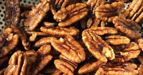 Sweet N Salty Fried Pecans      1 c. pecans  2 T. sugar  Oil for deep frying  Salt     In medium pot, boil 3 c. water.  Add pecans and retu... Sweet And Salty Pecans Recipe, Fried Pecans, Chessman Banana Pudding, Keto Board, Pecan Tree, White Choc, Easy Finger Food, Stepford Wife, Party Snack Food