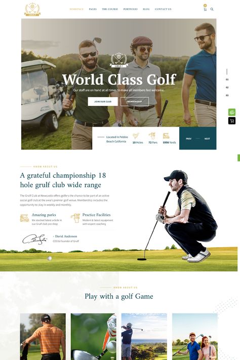 Grulf theme is specially made for Golf Course & Sports Club businesses. Grulf has beautiful design and bunch of features to make your website stand out of crowd. Golf Website Design, Golf Design Graphic, Golf Club Design, Golf Design, Sports Club, Sports Clubs, Club Design, Sports Theme, Wordpress Themes