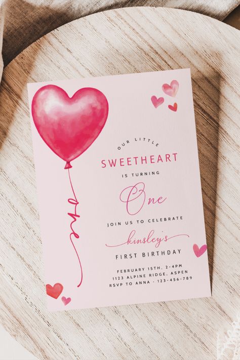 Our Little Sweetheart Is Turning One Birthday Invitation Template, Valentine's Birthday Invite, Girl First Birthday February Birthday Invite, Valentine's Birthday, Our Little Sweetheart Is Turning One, Girl First Birthday February, Heart Theme First Birthday, Valentines Day Birthday, First Birthday Decor, Second Birthday Decor, Third Birthday Decor, Girl Birthday Decor, Valentine's Day Theme Birthday, Pink Hearts Birthday Theme | NIKI PRESS DESIGNS Love First Birthday Theme, One Year Old Birthday Party Girl February, Heart Themed First Birthday Party, Heart Theme First Birthday, Valentines Themed First Birthday, First Birthday Heart Theme, 1st Birthday Themes February, Valentines One Year Old Birthday, Valentine Theme Birthday Party