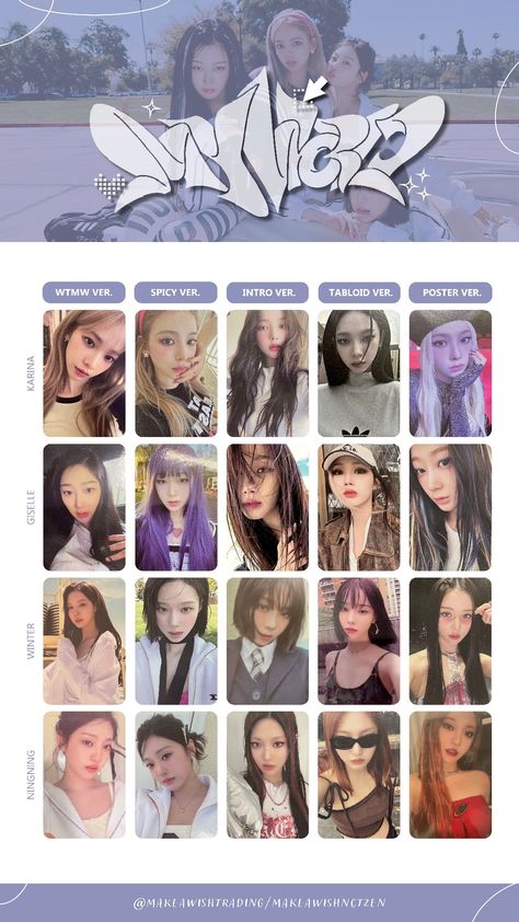 My World Photocard Template, My World Photocard, Aespa Kpop, Giselle Winter, Winter Ningning, Karina Giselle, Y2k Posters, Photocard Template, Lomo Card