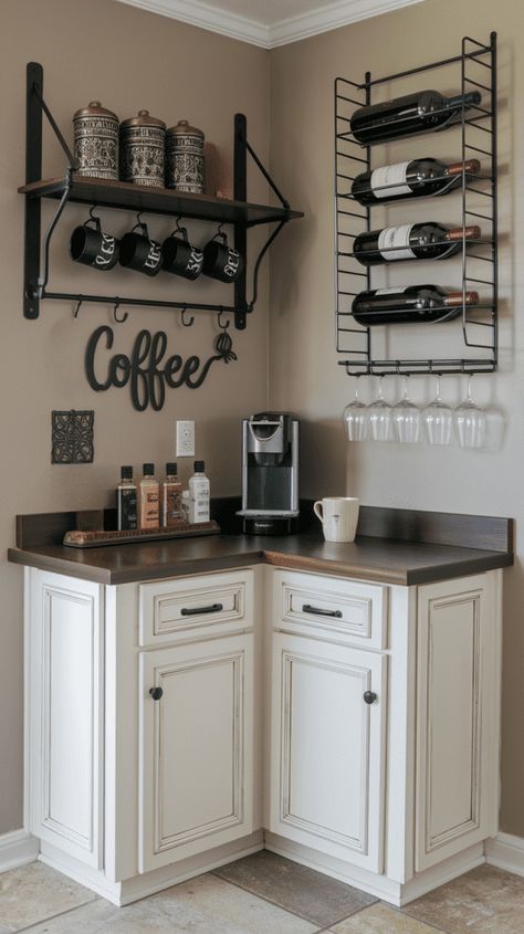 Simple Coffee Corner Ideas, Simple Coffee Corner, Ikea Home Decor Ideas, Coffee Corner Ideas, Ikea Home Decor, White Home Decor Ideas, Home Decor Ideas Apartment, Coffee Counter, Black And White Home Decor