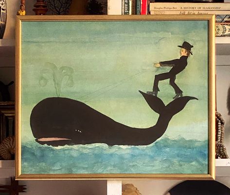 Folk Art Whale, Crow Silhouette, Beach Art Painting, Victorian Frame, Antique Frame, Whale Art, Nautical Art, American Folk Art, Antique Frames