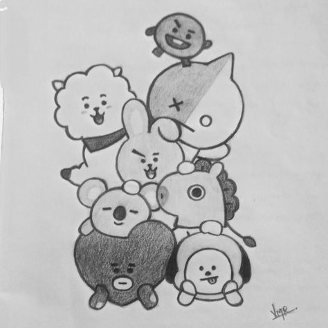 #bt21 #bt21drawing #btsdrawings #bt21pencildrawing #drawings #bt21fanart Bt21 Drawing, Pencil Sketch Images, Cool Pencil Drawings, Cute Doodles Drawings, Creative Painting, Bts Drawings, Sketches Easy, Book Art Drawings, Art Drawings Sketches Simple