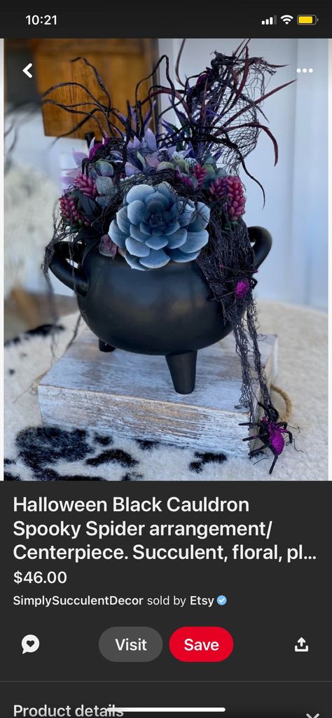 Caldron With Flowers, Halloween Floral Arrangements Cauldron, Cauldron Centerpiece Wedding, Cauldron Floral Arrangement, Gothic Halloween Centerpieces, Cauldron Centerpiece Halloween, Cauldron Flower Arrangement, Witchy Centerpieces, Spooky Flower Arrangements