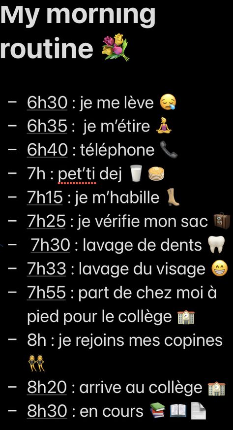 comment avoir une belle  morning routine pour les collégiens qui commence à 8h30 🧡 5:30 Morning Routine, Morning Routine Francais, Morning Routine School 7:00, Morning Routine College, Routine Matin, Moring Routine, College Morning Routine, Morning School, Morning Routine Productive