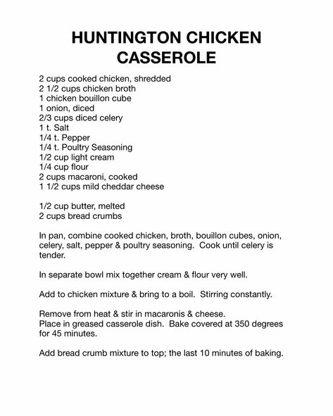 Huntington Chicken Casserole Huntington Chicken Casserole, Huntington Chicken Recipe, Huntington Chicken, Casseroles Chicken, Senior Meals, Busy Mom Recipes, Can Chicken Recipes, Rice Bake, Chicken Casserole Recipe