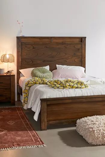 bed Farmhouse Bed Frames, Farmhouse Bed, Meditation Room Decor, Bed Frame Design, Bedding Inspiration, Box Spring Bed, Wooden Headboard, Bed Dimensions, Wooden Bed Frames